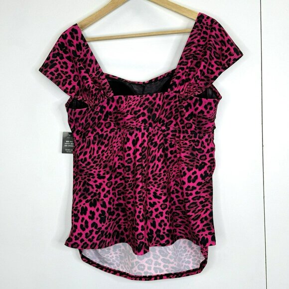 Torrid Tankini Swim Top Womens Plus Size 2X Wireless Cap Sleeve Pink Leopard NWT - Picture 2 of 5